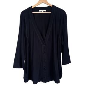 Sejour Black Black Button Down V-Neck 2X Top